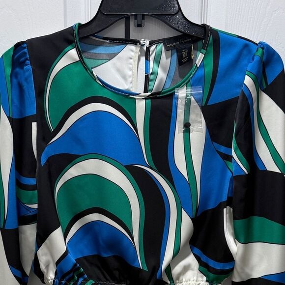 NWT House of Harlow 1960 woman's cropped long sleeve blouse blue multicolor S - Picture 8 of 12
